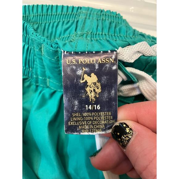 US Polo Assn Swim Trunks  Green And Blue Kids Size 14/16 - Picture 5 of 8